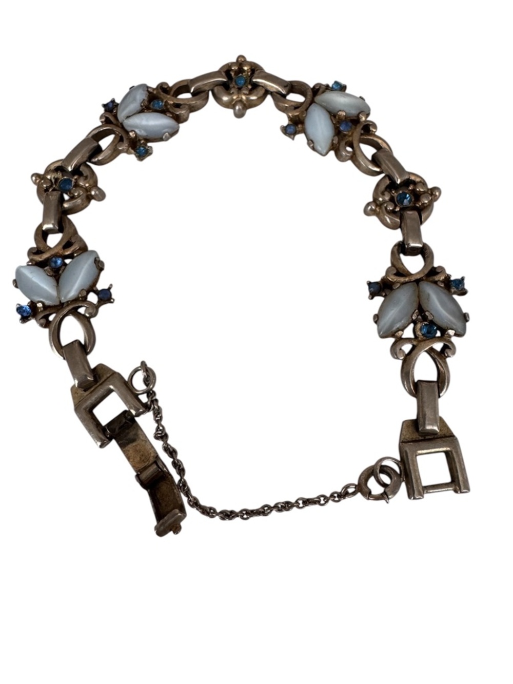 Vintage Lustern Bracelet Rhinestone Open Back Silver Tone Signed Length 7" 40's
